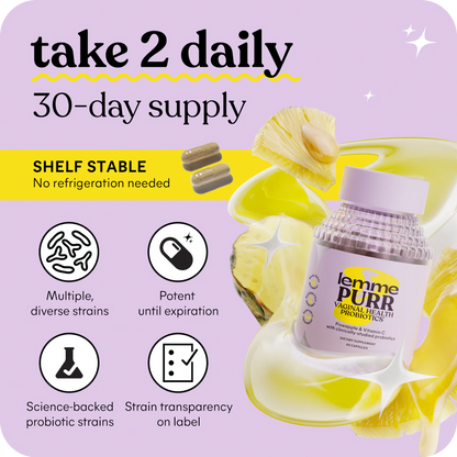 Lemme Purr Vaginal Probiotics for Women - Promotes pH Balance, Healthy Vaginal Odor & Urinary Tract Health w/Lactobacillus Blend, Clinically Tested Strains, Pineapple & Vitamin C - 60 Veggie Capsules