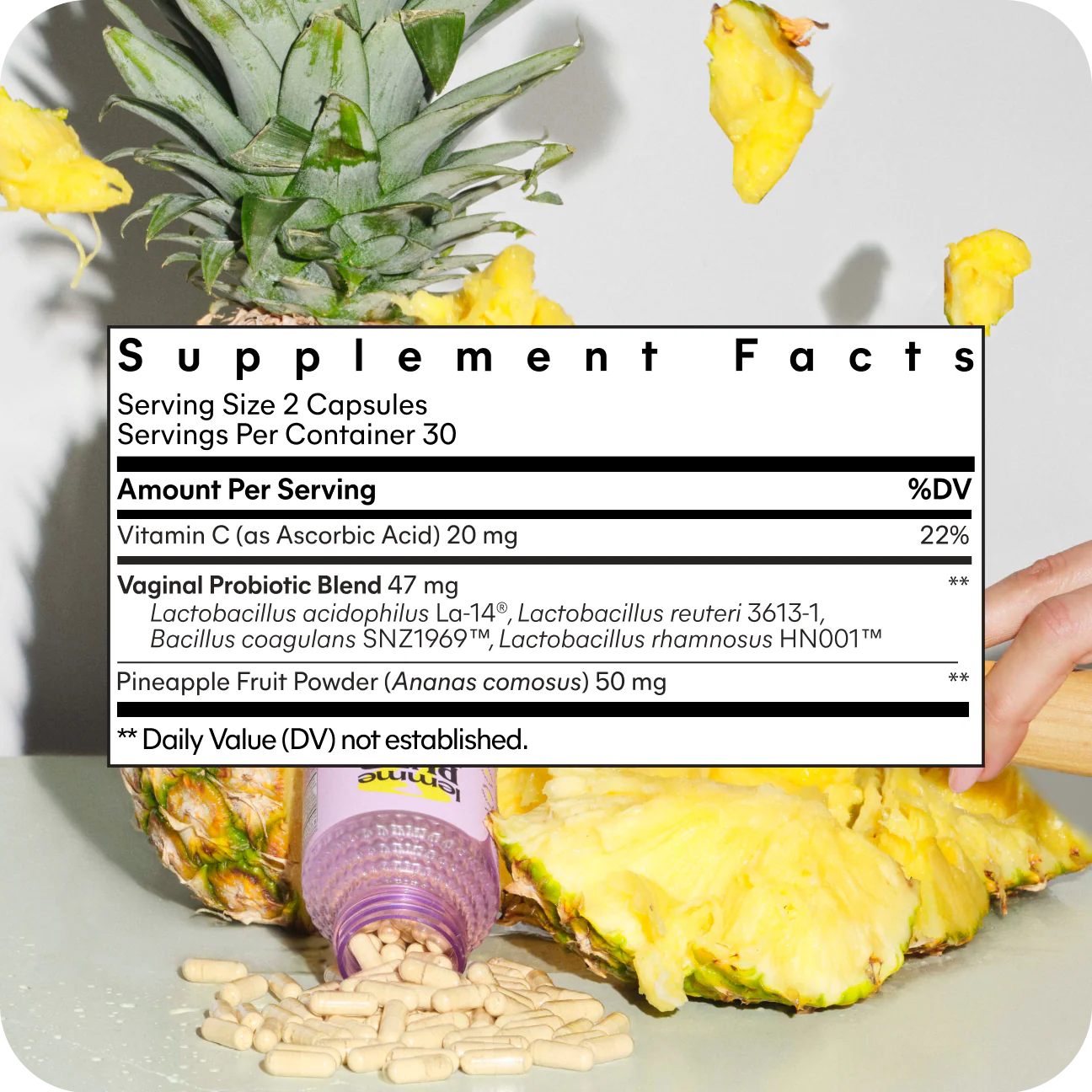 Lemme Purr Vaginal Probiotics for Women - Promotes pH Balance, Healthy Vaginal Odor & Urinary Tract Health w/Lactobacillus Blend, Clinically Tested Strains, Pineapple & Vitamin C - 60 Veggie Capsules