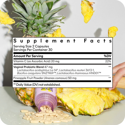 Lemme Purr Vaginal Probiotics for Women - Promotes pH Balance, Healthy Vaginal Odor & Urinary Tract Health w/Lactobacillus Blend, Clinically Tested Strains, Pineapple & Vitamin C - 60 Veggie Capsules