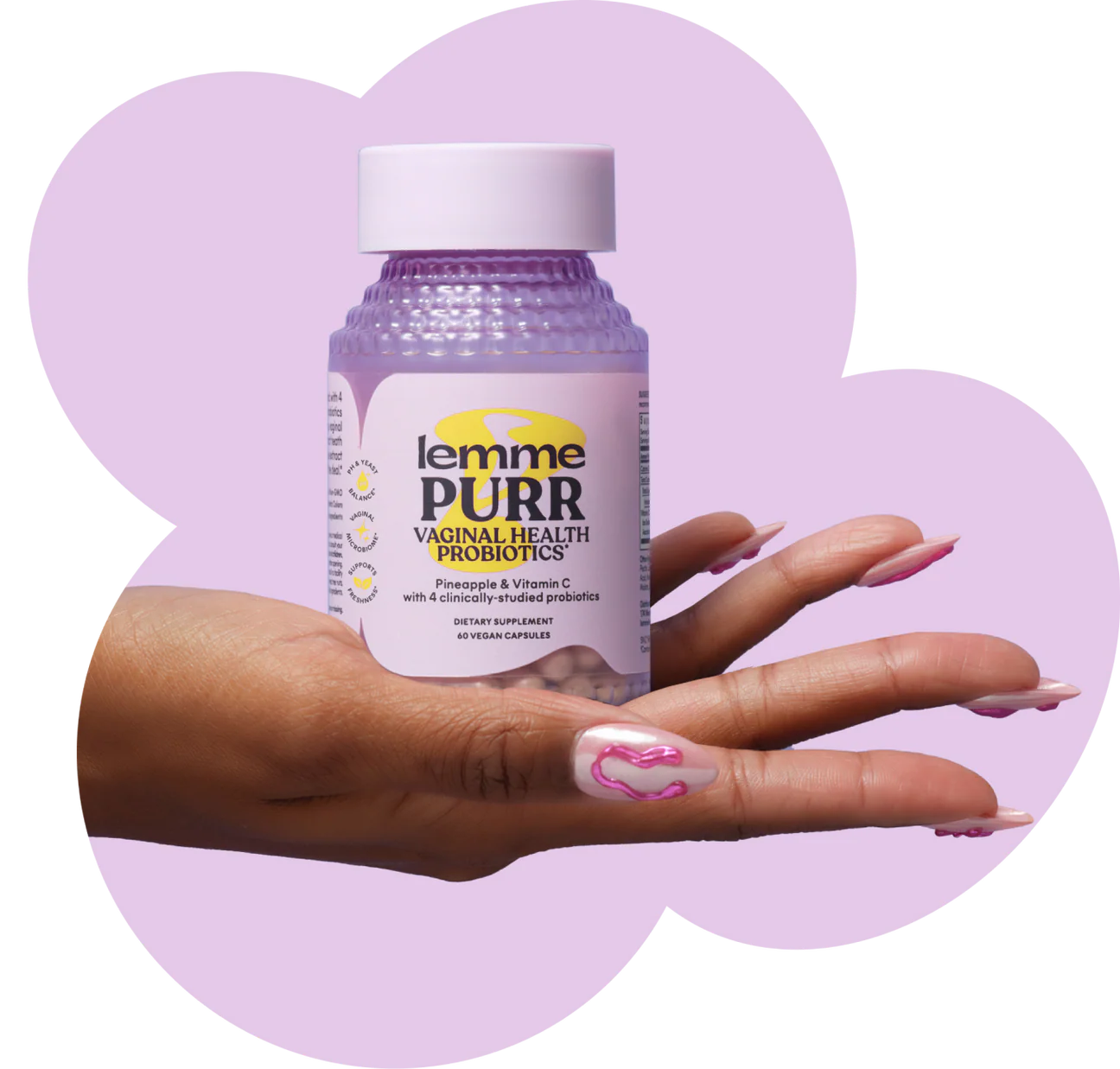Lemme Purr Vaginal Probiotics for Women - Promotes pH Balance, Healthy Vaginal Odor & Urinary Tract Health w/Lactobacillus Blend, Clinically Tested Strains, Pineapple & Vitamin C - 60 Veggie Capsules