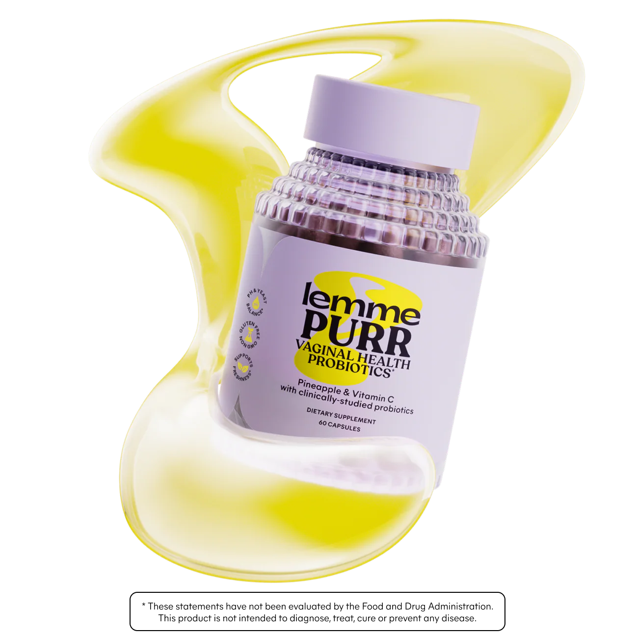 Lemme Purr Vaginal Probiotics for Women - Promotes pH Balance, Healthy Vaginal Odor & Urinary Tract Health w/Lactobacillus Blend, Clinically Tested Strains, Pineapple & Vitamin C - 60 Veggie Capsules